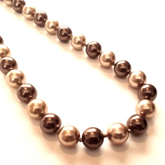 RMN Signed Champagne and Brown Hand Knotted Faux Pearl Necklace * - Picture 3 of 5